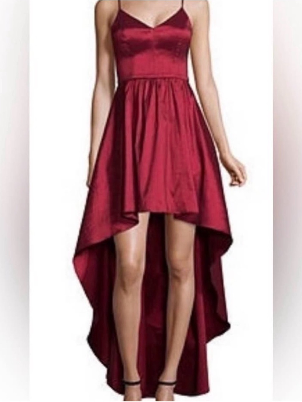 B. Smart Burgundy High-Low Satin Dress